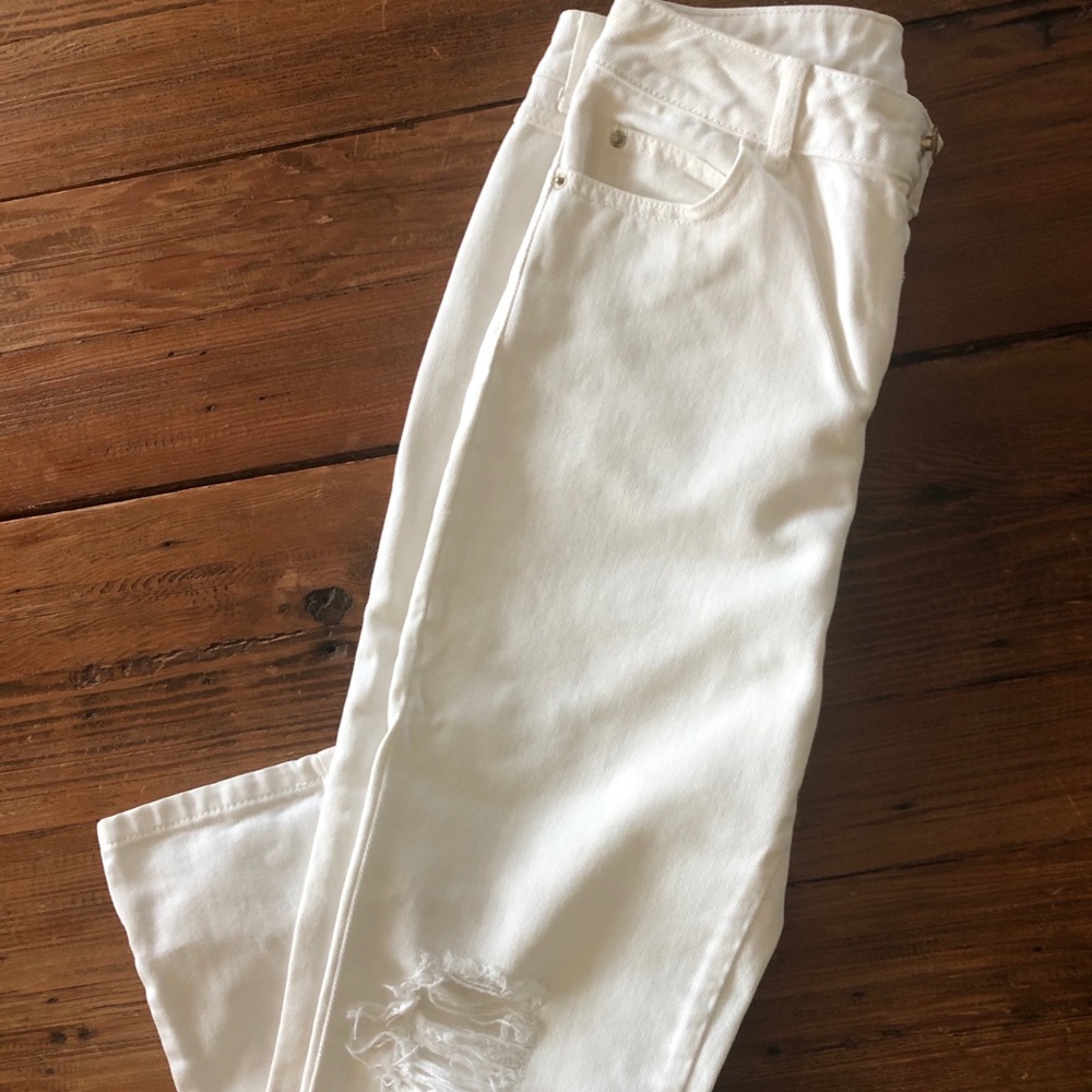 Topshop white denim ripped Moto jeans